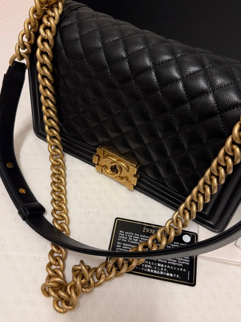 CHANEL Black Quilted Boy Shoulder Bag with Gold Hardware